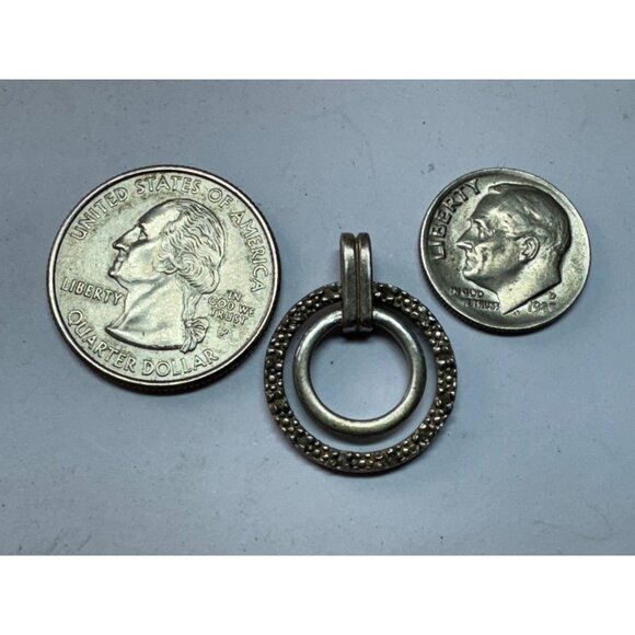 Estate Sterling Silver 925 Double Circle Textured Pendant, 24mm, 2.7g, No Chain - Picture 6 of 8